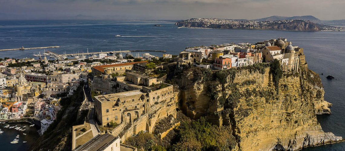 Italy, Campania, Gulf of Naples, Procida - Terra Murata as seen from the air